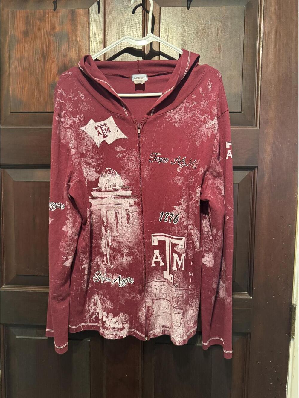 Women's Texas A&M Maroon Zip up Hoodie with Campus Print X-Large
